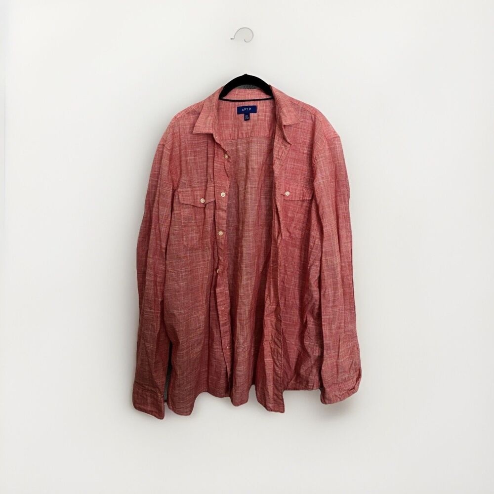 Apt. 9 Men's‎ XXL Red/White Check Cotton Long Sleeve Shirt w/ Pockets